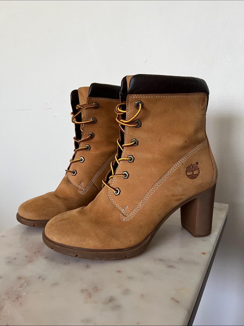 Timberland Women's Wheat Suede Lace-Up Block Heel Boots